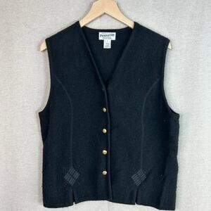 Pendleton Womens Black Wool Vest Size L Button Up Preppy Classic Timeless Work